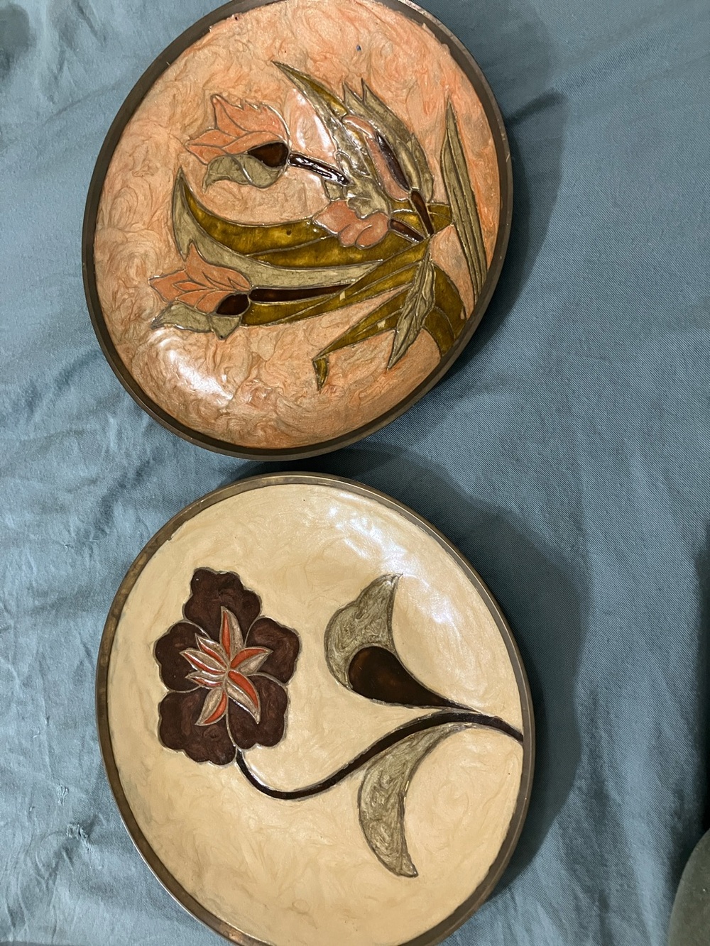 Cloisonné Floral Wall Art Plate Set - Pink and Cream